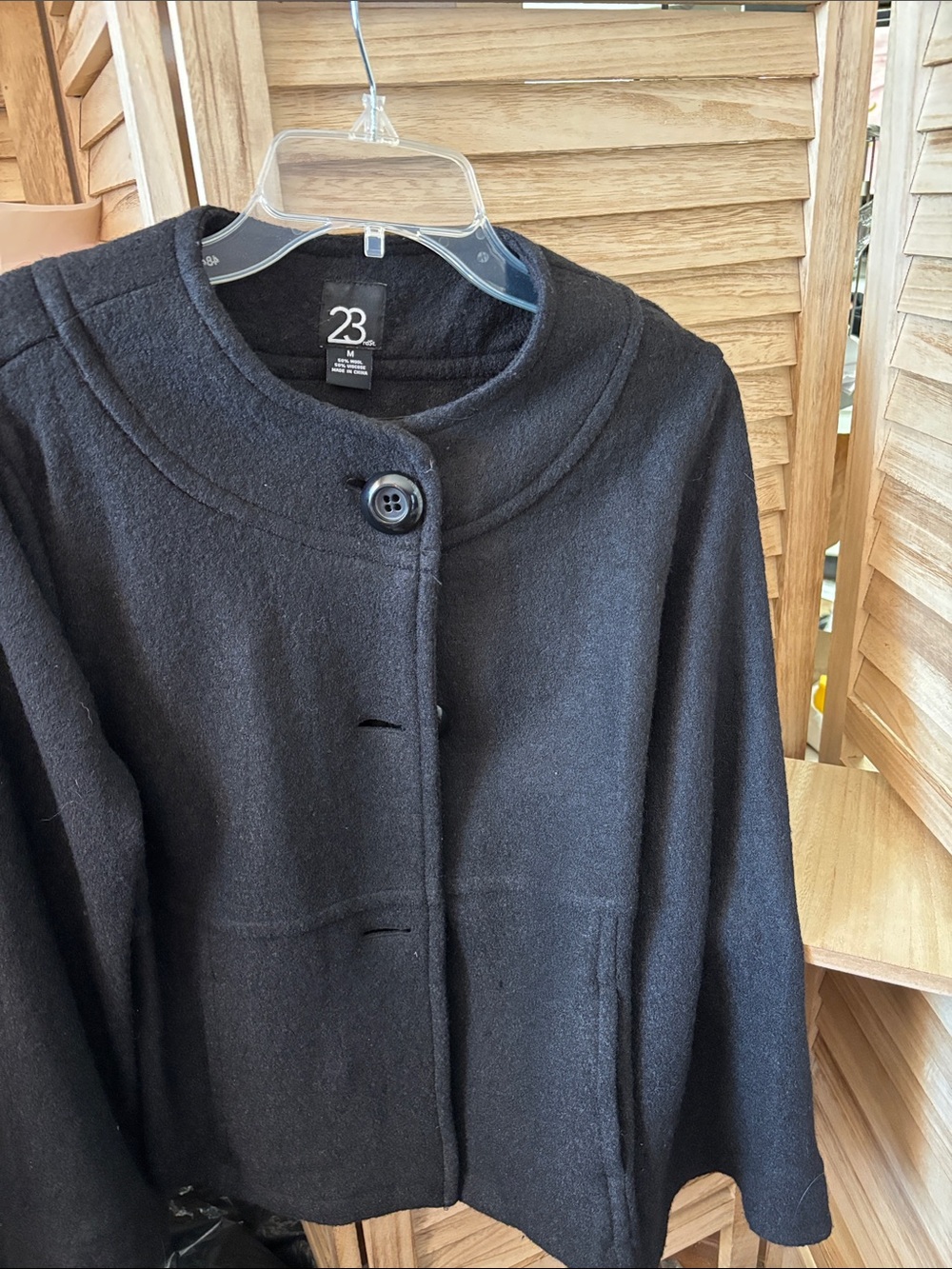 23rd ST Black Wool Blend Round-Neck Button Jacket Medium